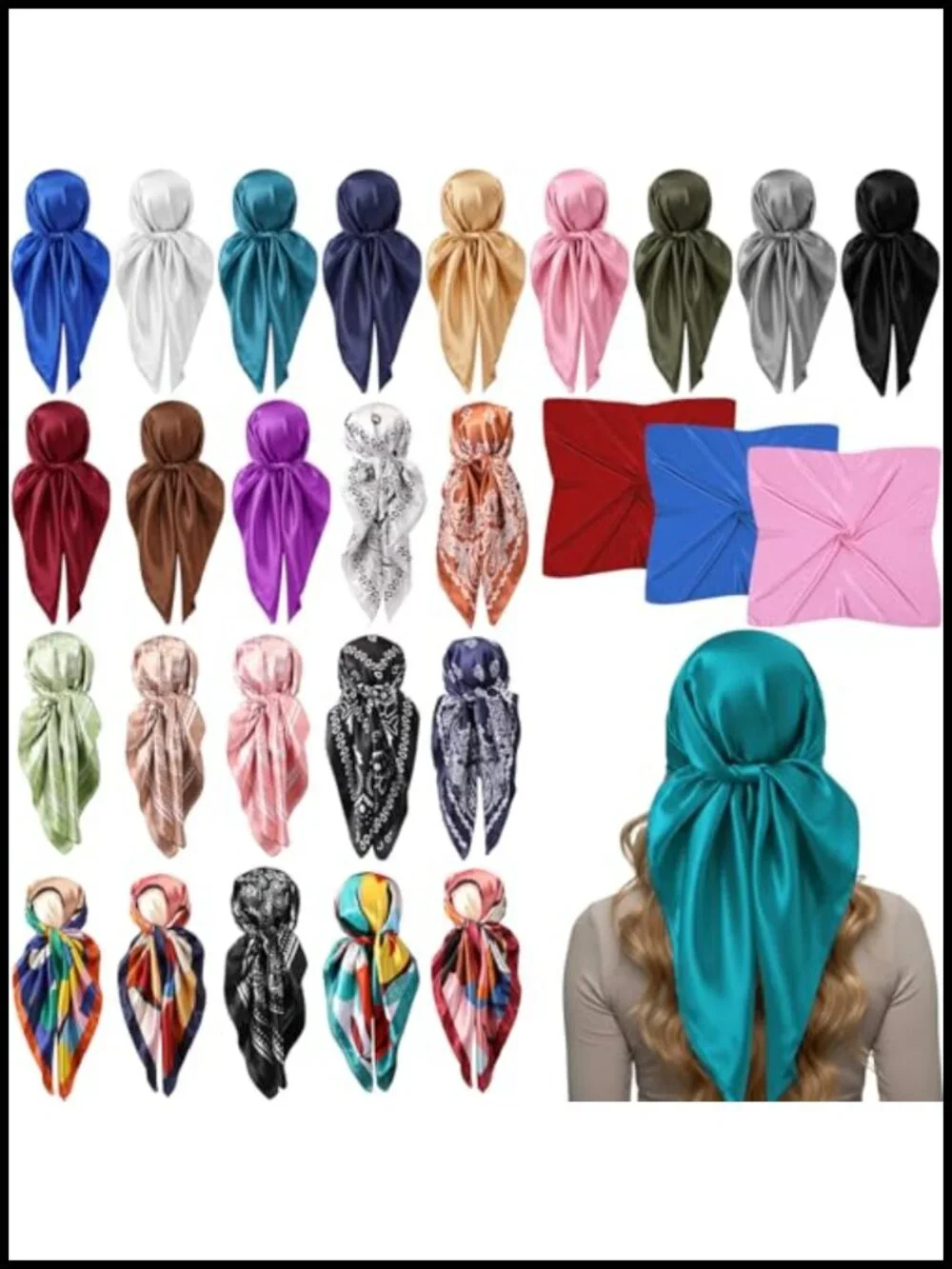 24 Silk Feel Large Square Neck Scarf Wraps for Women